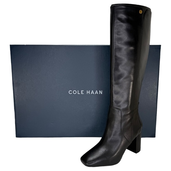 Cole Haan Chrystie Black Leather 75MM Knee High Heeled Womens Boots Size 7M - Picture 12 of 12